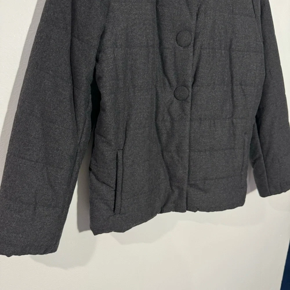NWT J Jill Charcoal Gray Quilted Puffer‎ Jacket Coat Zip Pockets Small Modern